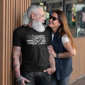 Black and White Billiards T shirt with American Flag. Proud shirt to wear .